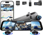 2025 Rear View Mirror Camera,4 Channel Mirror Dash cam Front and Rear 24/7 Recording,12" Touch Screen Dash Camera for car Trucks,Built-in WiFi,GPS,IR Night Vision,Free 128GB SD Card