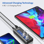 Powered USB Hub 3.0, Leinsis 7-Port USB 3.0 Hub [Durable Aluminum] 7 Data Transfer Ports+ 4 Smart Charging Ports with Individual On/Off Switches, USB Hub 3.0 Powered with Power Adapter for Laptop PC
