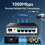 5 Port Gigabit PoE Switch and 1 Gigabit SFP Slot, Unmanaged PoE Switch with 4 Gigabit Port PoE+@52W, Fanless&Metal Design, Plug & Play, VLAN Mode, Overload Protection