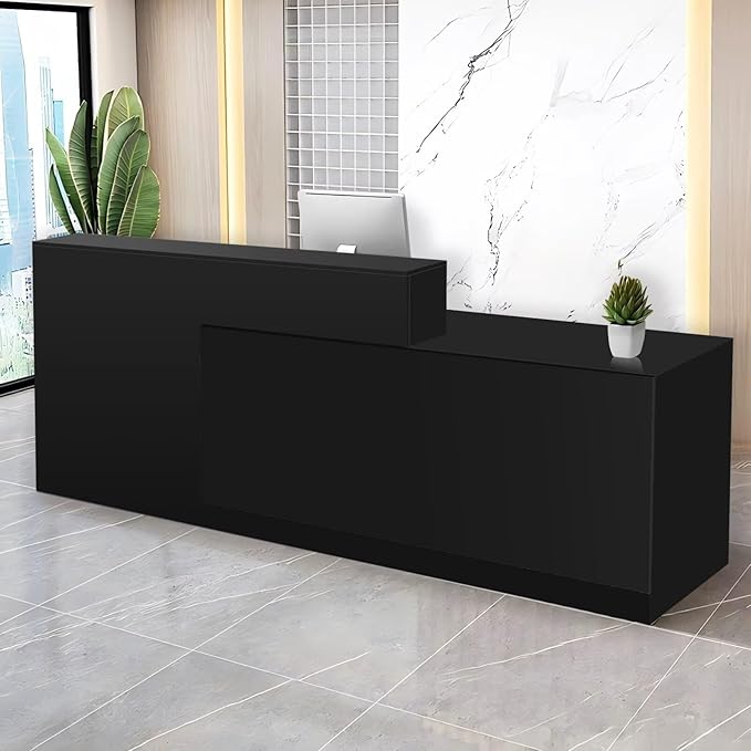 Reception Desk with Counter Modern Checkout Counter with Lockable Drawer Keyboard Tray Receptionist Desk for Office Salon Reception Table J Right 55inch/140cm