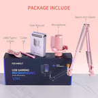 FEELWORLD VM1 Pink Gaming PC USB Microphone Condenser Mic with Noise Cancellation Mute RGB Light, Computer Accessories Gifts for Gamer YouTube Twitch Podcast Streaming Recording Online Chat PS4 PS5