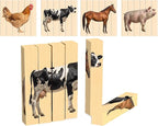 Wooden Animal Chunky Puzzles for Toddlers 2+ Years - Montessori 4 in 1 Farm Animal Block Puzzle Toy