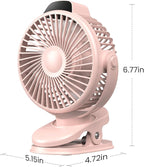 Koonie Portable Clip On Fan, Small USB Battery Operated, 3 Speed Rechargeable Mini Pink With LED Display, 360° Rotate Personal Cooling for Desk Stroller Travel Camping Golf Gym