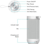 comiso X26 Bluetooth Speaker, IPX4 Waterproof Speakers 360° HD Surround Sound with Punchy Bass, Wireless Dual Pairing, 24H Playtime, Portable Speaker for Shower, Home, Outdoor, Camping, Beach-White