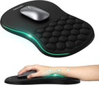 TECKNET Ergonomic Mouse Pad with Wrist Rest, Soft Mousepad with Massage Design, Memory Foam and Non-Slip PU Base for Pain Relief, Gaming Mouse Pad for Desk, Home, Office, 12x8 Inches, Black