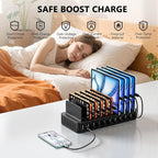 USB C Charging Station for Multiple Devices, 10-Port 100W Charging Dock, with Adjustable Dividers, USB-C Power Hub, Compatible with iPhone/Samsung/Google/Tablets/USB Devices (with 10 Cables)