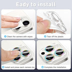 LucBuy 3PCS Sparkling Camera Lens Protector for iPhone 16/iPhone 16 Plus, Full Clear Acrylic Cover with Shiny Colorful Glitter Designed Decoration Back Camera Protector