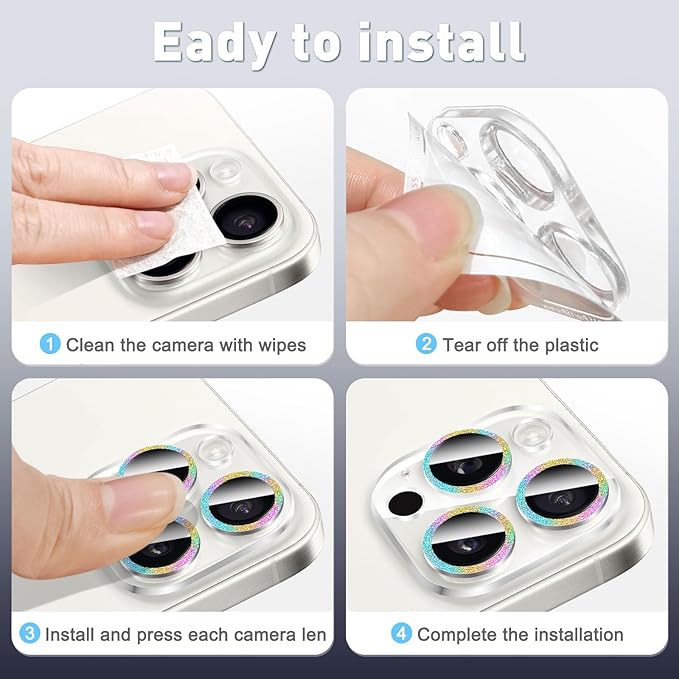 LucBuy 3PCS Sparkling Camera Lens Protector for iPhone 13/iPhone 13 Mini, Full Clear Acrylic Cover with Shiny Colorful Glitter Designed Decoration Back Camera Protector