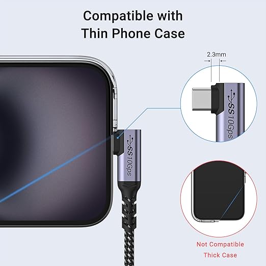 USB C to USB C Cable 3.1 Gen 2 [3.3ft 2 Packs], 100W USBC Cables PD Fast Charging Cable, SuperSpeed 10 Gbps 90 Degree 4K Monitor Video Output Data Cable Compatible for iPhone 15Pro/15ProMax