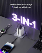 100W USB C Charger Block, 3-Port Compact Foldable Power Adapter USB Wall Charger for MacBook Pro/Air, Dell XPS, iPad Pro, iPhone Series, Galaxy S25/S24, and More