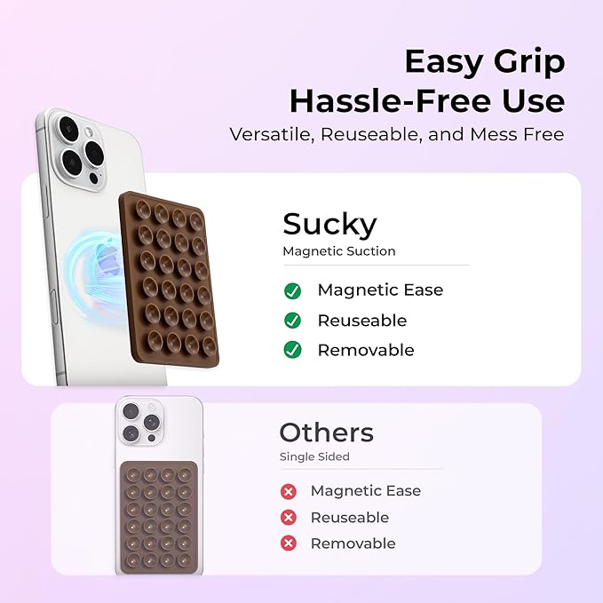 Sucky Upgraded Magnetic Suction Cell Phone Grip for MagSafe Case, Silicone Octo Cup Buddy Holder, Durable Magnet Phone Accessory for iPhone and Android (Baby Blue)