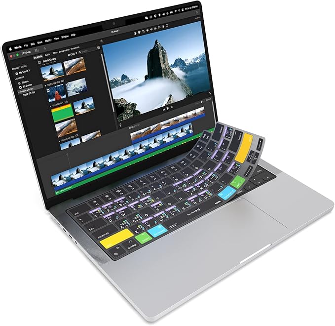 JCPal iMovie Shortcut Guide Keyboard Cover for Apple MacBook Pro 14 inch and MacBook Pro 16 inch (M1-M4 Models) and MacBook Air 13 inch and MacBook Air 15 inch (M2-M4 Models) (US-Layout)