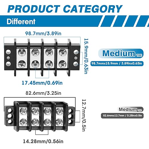 GLOSO TBE Double Row Stainless Terminal Blocks, Marine Grade, 4-14 AWG Cu, 75A/600V - 1 Pack, 10 Poles