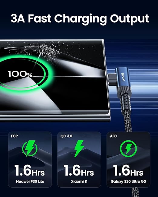 USB to USB C Cable [10ft, 2Pack ] USB A to Type C Right Angle Charger Cord 90 Degree Braided Fast Charging for iPhone 16/15/15 Plus/15 Pro/15 Pro Max/Samsung Galaxy S10 S10+, A15 A25, LG V30, Switch