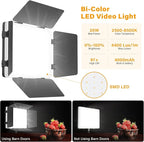 2 Pack Led Video Light Panel Light with Barndoor, 8000mAh Rechargeable Camera Light with 79'' Stand, Photo Studio Lighting kit for Video Recording Live Streaming Outdoor Indoor Photography