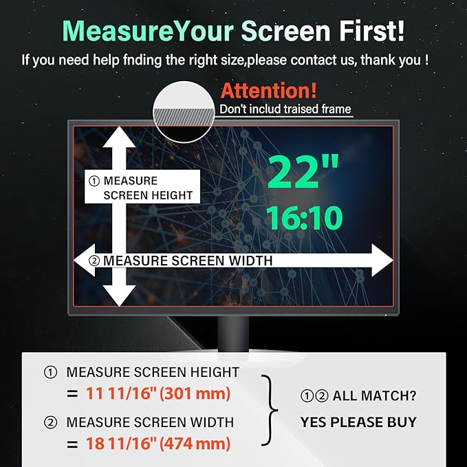 [2 Pack] Magnetic 22 Inch Computer Privacy Screen for 16:10 Aspect Ratio Widescreen Monitor, Hanging Eye Protection Anti Glare Blue Light Computer Monitor Privacy Filter, Removable 22in Protector Film