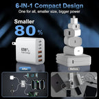 USB C Charger Block, 2-Pack 65W 6-Port USB C Wall Charger iPhone Charger Fast Charging PD Power Adapter+QC Wall Plug Multiport Type C Brick Chargers for iPhone 16 15 14 13 12 11 Pro Max XS,Samsung