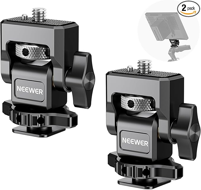 NEEWER Camera Monitor Mount with Cold Shoe (2 Pack), Anti Twist 1/4" Screw for 5" & 7" Field Monitor Compatible with Atomos Ninja V, 360° Swivel & 180° Tilt Damping, Compatible with SmallRig, MA006