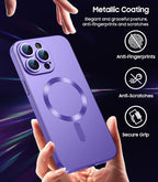 Magnetic for iPhone 15 Pro Max Case [Compatible with MagSafe][Built-in Camera Lens Protector] Slim Soft Silicone Bumper Shockproof Metallic Luster Phone Case (Purple)
