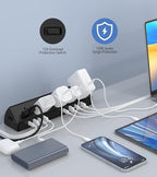 45W Fast Charging Station,Desk Clamp Power Strip,4 PD USB-C Ports,5 AC Outlets,Surge Protector Power Strip, 14AWG Heavy Duty Cord, Fits 1.9" Tabletop Edge (Black, 20 FT Cable)