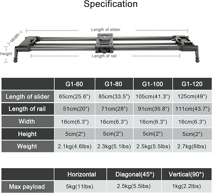 Konova New G1 Wireless Motorized Integrated Carbon Slider for Video, Time Lapse, Stop Motion, Parallax Panormaic Shooting (60cm (23.6"))