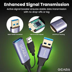 GEARit USB 3.0 Active Extension Cable (50 Feet) A-Male to A-Female USB Repeater with Signal Booster for Oculus Rift, Quest Link, Xbox 360 Kinect, PlayStation, Printer, Webcam - 50ft