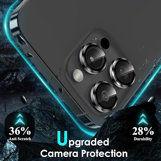 YWXTW Camera Lens Protector for iPhone 15 Pro/iPhone 15 Pro Max, [1 Step Installation Tray] Tempered Glass Screen Protector Metal Individual Camera Cover Accessories Case Friendly (Black Titanium)