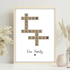 Personalized Family Crossword Scrabble Poster Canvas with Name, Custom Family Scrabble Print, Scrabble Picture with Names, Last Name Sign, Name Crosswords Puzzle Art Family Gifts, Christmas Gifts