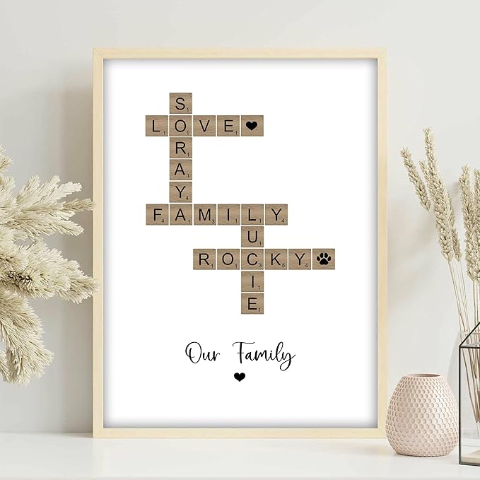 Personalized Family Crossword Scrabble Poster Canvas with Name, Custom Family Scrabble Print, Scrabble Picture with Names, Last Name Sign, Name Crosswords Puzzle Art Family Gifts, Christmas Gifts
