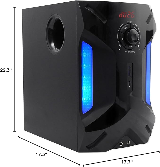 Rockville HTS56 1000W 5.1 Channel Home Theater System, Bluetooth, USB, 8" Subwoofer, LED Light Effects, Remote Control, Optical Input, for Movies, Music & Karaoke