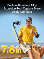Gimbal Stabilizer for iPhone, 3-Axis iPhone Gimbal Built in 7.8' Extension Rod, Portable Gimbal Stabilizer w/OLED Display for iPhone/Android, Perfect for TikTok YouTube Vlogging-Smart X2 Black