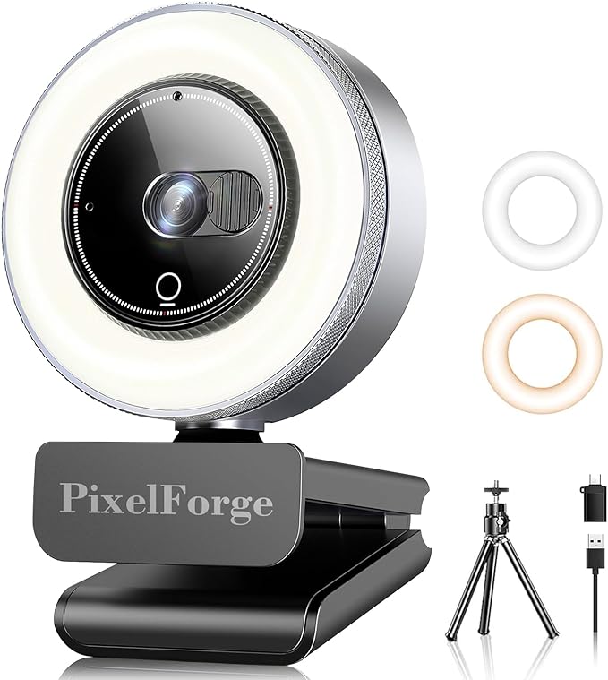 4K Webcam for PC with Microphone & Light & Privacy Cover, Web Camera for Desktop Computer/Laptop/Monitor/Mac, 4K UHD Sony Sensor, PDAF Auto Focus, Dual AI Noise-Cancelling Mics, USB Streaming Camera