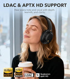 1Mii E700 Wireless Bluetooth Over Ear Headphones with Active Noise Canceling, Hi-Res Audio LDAC/aptX Low Latency for Airplane Travel Overhead Comfort, 54H Playtime, Custom EQ via App - Black