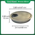 2 Pcs Desk Grommet 2-3/8" / 60 mm, Desk Cord Hole Cover, Cable Grommet Metal Zinc Alloy Materilal, Desk Hole Grommet for Home & Office Pc, Detachable Cable Cord Organizer-Bronze