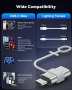 MoKo Lightning to USB C Adapter 2Pack, NOT for Lightning Earbuds/Headphones/OTG, USB-C to Lightning Adapter for iPhone Air 17 16 15 Pro Max Plus,iPad Pro/Air,Galaxy,ONLY for Charging/Data Sync,Silver
