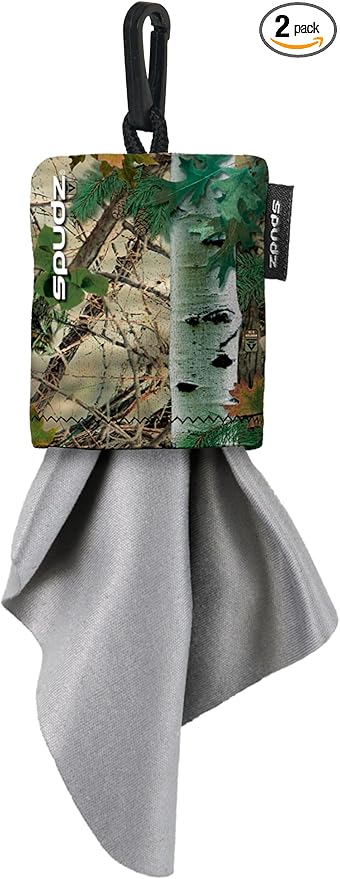 SPUDZ Ultra Microfiber Lens Cleaner – Closable Pouch, Clip-On, Washable – for Optics, Scopes, Glasses | Alpine Mountain Camo, 10 x 10 Inch (2-Pack)