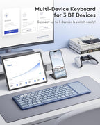 Samsers Foldable Bluetooth Keyboard with Touchpad, Full-Size Wireless Folding Keyboard with PU Leather, Portable Travel Keyboards for iOS Android Windows Mac OS, Support 3 Devices (BT5.1 x 3), Blue