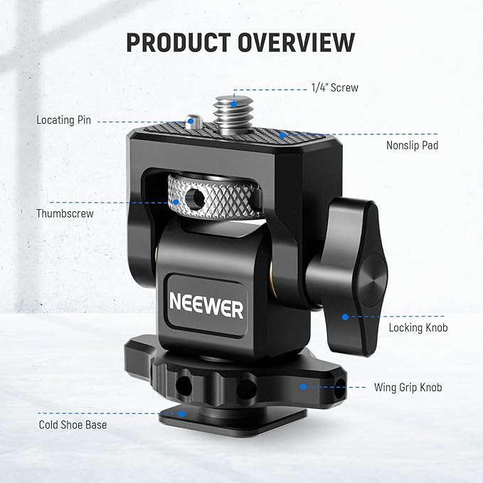 NEEWER Camera Monitor Mount with Cold Shoe (2 Pack), Anti Twist 1/4" Screw for 5" & 7" Field Monitor Compatible with Atomos Ninja V, 360° Swivel & 180° Tilt Damping, Compatible with SmallRig, MA006