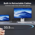 Gitryin 12-in-1 Desktop Charging Station with 3 Retractable Type-C Chargers and 1 Lightning Charger, 40W USB-C Power Strip with Flat Plug, Extension Cord with 1020J Surge Protection for Home Office