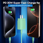 30W USB C i Phone 16 15 Charger Fast Charging, 2PACK Wall Charger for iPhone 16 15 Pro Max Charger Cord 10FT Fast Type C Charger Block for iPhone 16/16 Pro/15 Plus/15 Pro/15 Pro Max, iPad Pro, Green