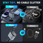 Car Charger with Starlight, 66W USB C Fast Car Chargers Adapter, 4 in 1 Retractable Car Charger with 2 USB Ports Car Phone Chargers for iPhone 16/15/14/13/12/11 and for Android (Dark Grey)