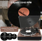 LP&No.1 Vinyl Record Player with Built-in Speakers, Vinyl Turntable with Magnetic Cartridge, Wireless,USB Recording and Playback,BT Out, Aux-in, Headphone Output,Auto Off, AT-3600L, 2-Speed Player