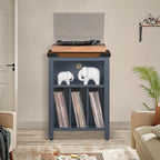 Record Player Stand with Vinyl Record Storage Holds up to 160 Albums,Large Wood Record Player Table Dispaly Shelf，Blue Turntable Stand Cabinet for Living Room,Bedroom,Office 9