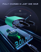 Retractable Car Phone Charger, 4 in 1 Fast Charge Car Phone Charger with 2 Retractable Cables(2.6ft) and 2 USB Ports, Compatible with iPhone15/14/15 Pro Max,Samsung (Bluish Green)
