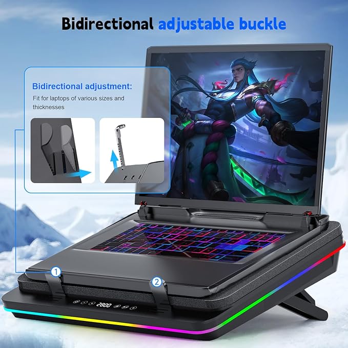GT600 RGB Laptop Cooling Pad Equipped with Gigantic Turbo-Fan（5.5inch Diameter）,Sealed Foam for Rapid Cooling Gaming Laptop,14.1-19.3 inch Laptop Cooler with 3-Port USB Hub,Dust Filter