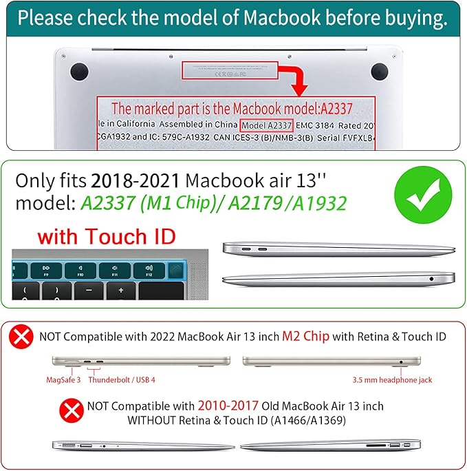 Teryeefi Compatible with 2018 2019 2020 MacBook Air 13 inch Case M1 Chip A2337 A2179 A1932 Retina Display Touch ID, Plastic Hard Shell & Keyboard Cover & Screen Protector,Gold Floral Leaf