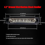 2 x #10 (M5) Studs Power Distribution Block with 5 x #8 (M4) Screws, Ampper 4.2" Bus Bar 12V Power Distribution Terminal Block Battery Busbar for Car Audio Solar (Black)