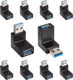 Cmple - [10 Pack 90 Degree USB 3.0 Male to Female Adapter Up Right Angle USB A Plug to Jack Connector Converter Extender for PC Laptop Hard Drive Keyboard Mouse Charger