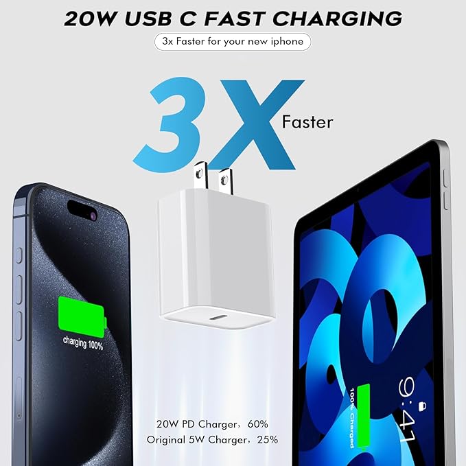10FT iPhone 16e Charger Fast Charging,2Pack 20W USB C Apple 16e 15 Pro Charger Block & 10Foot Long USBC Woven Cable Cord for iPhone 16/16e/16 Pro Max/16 Pro/16 Plus/15/15 Pro Max/15 Plus/iPad Pro 12.9