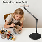 Overhead Phone Mount for Desk, 17" Long Arm Adjustable iPhone Holder, Heavy Duty Rotatable Stand for Video Recording, Live Streaming, Crafting, Cooking